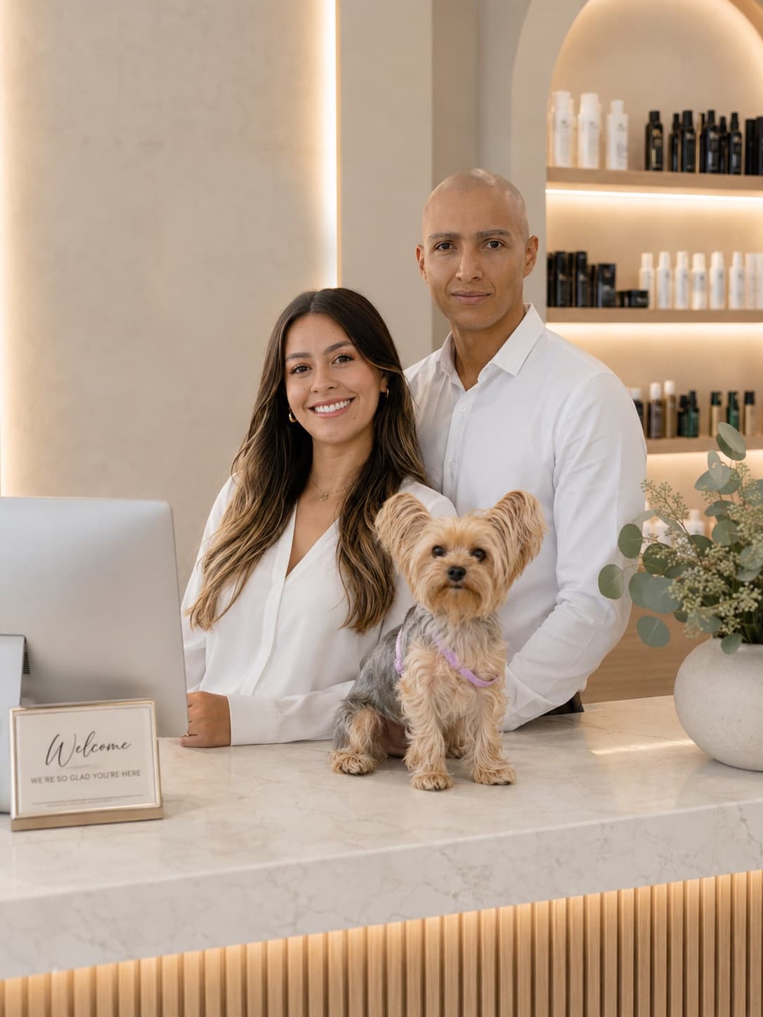 Esteban and Erika, the eFlux founders, with Chloe at the front desk